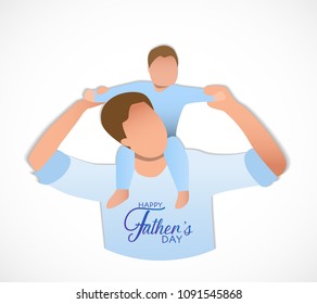 Son on his father shoulders, happy international father's day concept, can be use for card, poster, website, brochure background. vector illustration