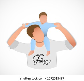 Son on his father shoulders, happy international father's day concept, can be use for card, poster, website, brochure background. vector illustration