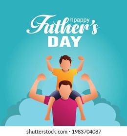 son on his father shoulders on blue background, happy international father's day concept, can be use for card, poster, website, brochure. vector illustration design