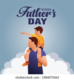 son on his father shoulders on blue background, happy international father's day concept, can be use for card, poster, website, brochure. vector illustration design