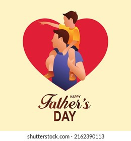 son on his father shoulders on blue background, happy international father's day concept, can be use for card, poster, website, brochure. vector illustration design