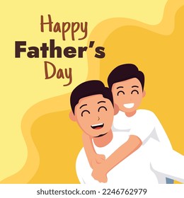 Son on his father's shoulders, father and son duo with yellow background Vector illustration. Happy Father's Day celebration concept. Suitable to use on Father's day event