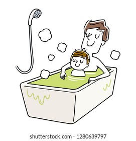 Son, relaxing in the bath, parent and child