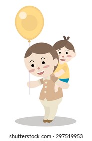 son ride on father's back cartoon vector 