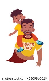 Son Sitting On Father Shoulders Vector Illustration