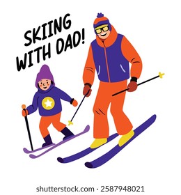 Son skiing with dad, flat style sticker