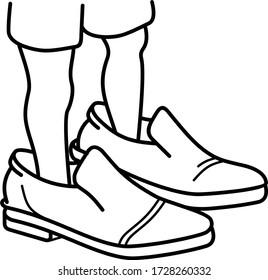 A son tries on dad's shoes icon in outlines  