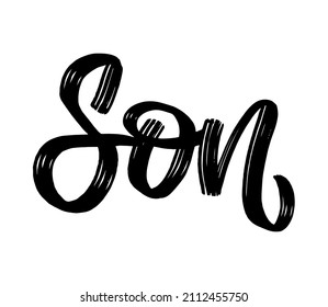 Hijo. Tarjeta de saludo de caligrafía vectorial, hijo. Tarjeta con letras para la ducha de bebé. Tarjeta de diseño de ducha para bebés por invitación