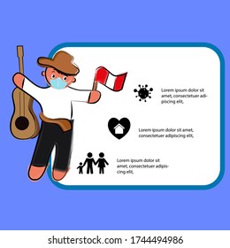 Son wearing a surgical mask. people wearing face mask. peruvian person. Covid pandemic in peru. Stay at home concept. 