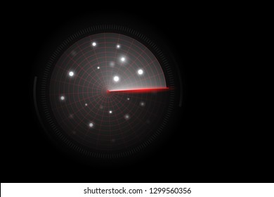 Sonar display with scanning. Radar screen. Technology vector background