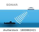 sonar infographic vector . boat and submarine on white
