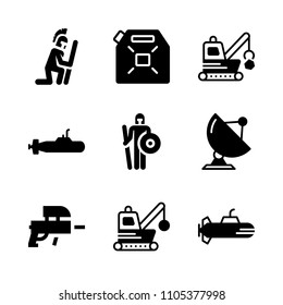 sonar, map, shot and explosion icons in War vector set. Graphics for web and design