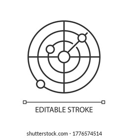 Sonar pixel perfect linear icon. Radio wave scanning. Maritime navigation thin line customizable illustration. Contour symbol. Navigational radar vector isolated outline drawing. Editable stroke