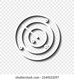 Sonar, icono de radar simple. Diseño plano. Blanco con sombra en la cuadrícula transparente.ai