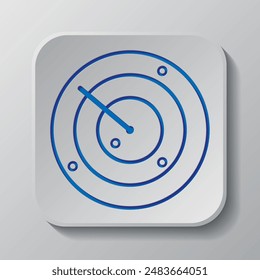 Sonar, radar simple icon. Flat design. Paper cut design. Cutted blue symbol with shadow. Gray badge button, gray background.ai