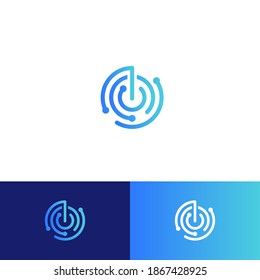 Sonar Or Radar Vector Logo Concept. Business Scanner Or Indicator Isolated Icon. Round Blue Linear Logotype For Tracked And Reported Technology Service, Business Security App