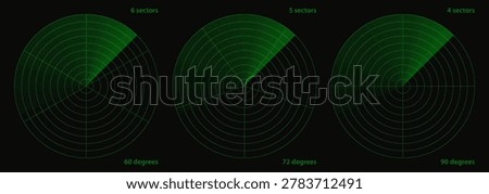 Sonar screen, military radar vector. 3d ship scanner, circle hud bg. Submarine digital compass and ui data signal. Graphic system of green airplane interface. Touch display for marine dashboard radio