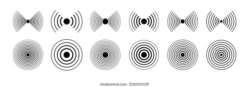 Ícone de ondas sonoras definido. Vetor. Sinal de círculo concêntrico. Ilustração vetorial