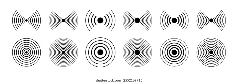 Conjunto de iconos de ondas de sonido de sonido. Vector. Signo de círculo concéntrico. Ilustración vectorial