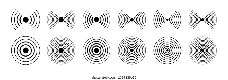 Sonar sound waves icon set. Vector. Concentric circle sign. Vector illustration