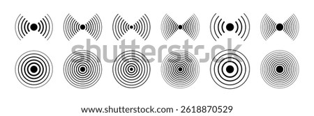 Sonar sound waves icon set. Vector. Concentric circle sign. Vector illustration