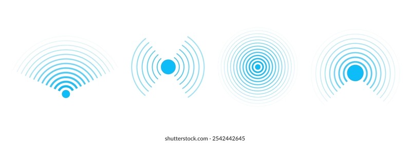 Sonar Schallwellen Icons drahtloses WiFi, Radial-Line-Medien, Radio, Radarstation Signal. Scannen, Ringe Kreis Rippeln