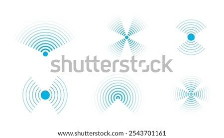 Sonar sound waves icons wireless wifi, radial line media, Radio, radar station signal. Scan, rings circle ripples