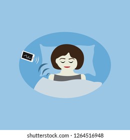 Sonar vector illustration of a sleeping man,sleep with a smartphone