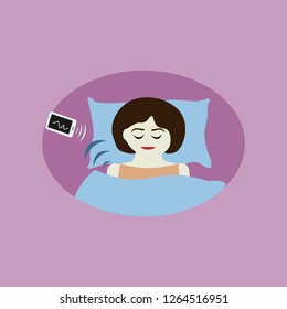 Sonar vector illustration of a sleeping man,sleep with a smartphone
