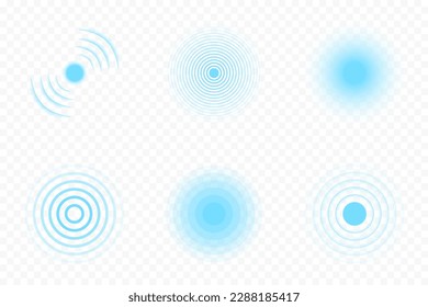 Sonar wave and echo sounding symbol. Sonic sonar signals, radar waves and digital pulses. Collection of sonar wave icons on transparent background. Vector