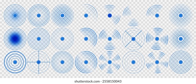 Sonar Wave Signal: Blue Digital Sound Wave with Transparent Background for Tech and Wireless Concepts