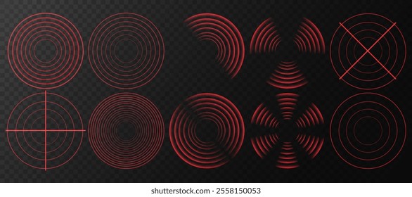 Sonar Wave Signal: Red Digital Sound Wave with Transparent Background for Tech and Wireless Concepts