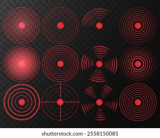 Sonar Wave Signal: Red Digital Sound Wave with Transparent Background for Tech and Wireless Concepts