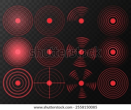 Sonar Wave Signal: Red Digital Sound Wave with Transparent Background for Tech and Wireless Concepts