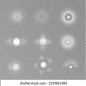 Sonar waves isolated on transparent background. Vector radar signs. Click signs and places of sound. white color