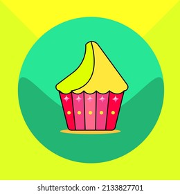 sonchi or cupcake icon for commercials and can be used as logos for trade marks.yellow and light green background and pink and yellow colour cupcake.
