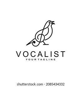 song bird musical note line art logo design vector
