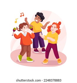 Song with dance moves isolated cartoon vector illustration. Singing song with moves, dance steps with foreign language lyrics, creative learning, bilingual preschool education vector cartoon.