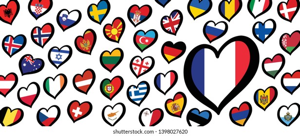 Song festival Euro songfestival Eurovision contest 2019 Israel Israël France French republic flag Vector Fun Funny Music Musical notes love heart Logo sign signs Grand Final party symbol Dare to dream