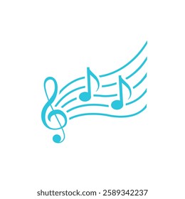 Song icon, Isolated on white, Blue icon set