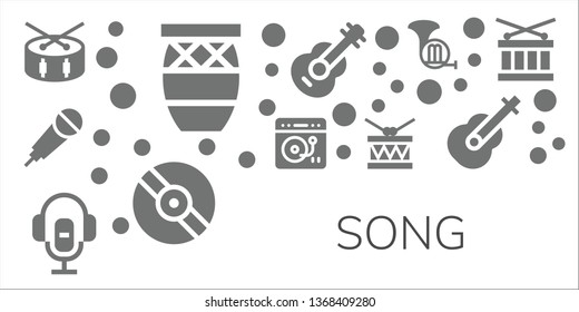 song icon set. 11 filled song icons.  Simple modern icons about  - Drum, Conga, Karaoke, Turntable, Voice recorder, Guitar, Vinyl, French horn