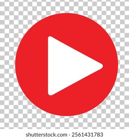 Song player concept play button icon. Video player concept, round and triangular, in red