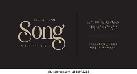 Song typography beauty fashion elegant minimalist serif italic fonts decorative wedding vintage retro logos. Minimal luxury font alphabet logo. Vector illustration