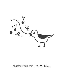 Songbird with Musical Notes line icon. Hand drawn singing bird tweet. Nature sound. Forest outdoors symbol. Vector illustration