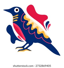 Pájaro cantor con patrones ondulados amarillos y fondo rojo salpicadura en el arte blanco