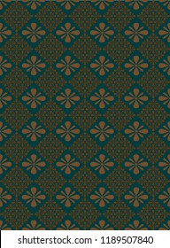 Songket Design Kesidang Flowery Motif Design Element In Brown Color And Dark Green Color Background. A Malay Traditional Embroidery Fabric.