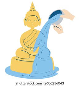 songkran buddha water pouringa handrawn flat style illustration