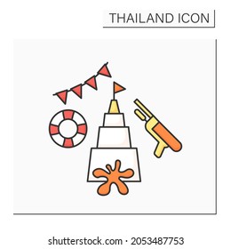 Songkran color icon. Traditional festival dedicated to New Year celebration.Water Splashing event. Culture occasion. Thailand concept. Isolated vector illustration 