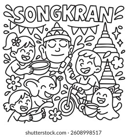Songkran coloring page with Thai New Year fun
