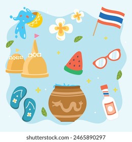 Songkran decorative vector set, Thailand New Year, illustration.